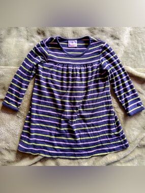 Hanna Andersson sz 100 4 Cotton Dress Playdress Striped Long Sleeve Navy Lilac